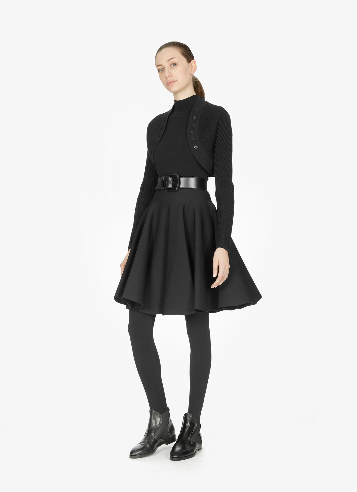 Wool-Blend Ribbed Bolero Jacket ALAÏA BLACK WOOL-BLEND RIBBED BOLERO JACKET